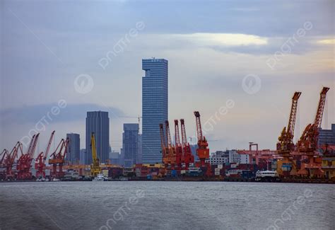 Guangzhou Huangpu Port Cargo Terminal At The Pearl River At Dusk ...