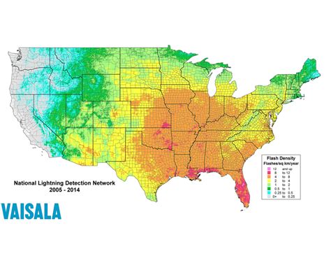 U.S. Lightning Strike Density Map [Pretty cool to see how common ...