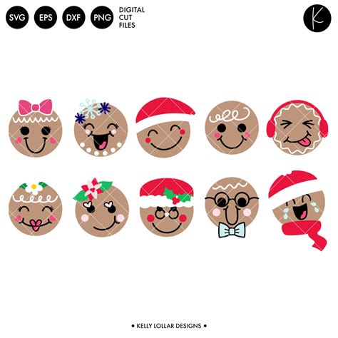 Gingerbread Faces Pack | SVG DXF EPS PNG Cut Files - Kelly Lollar Designs