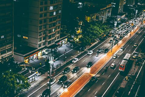 Aerial View of City Street during Nighttime · Free Stock Photo