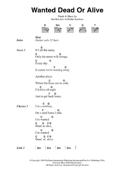 Wanted Dead Or Alive by Bon Jovi - Guitar Chords/Lyrics - Guitar Instructor