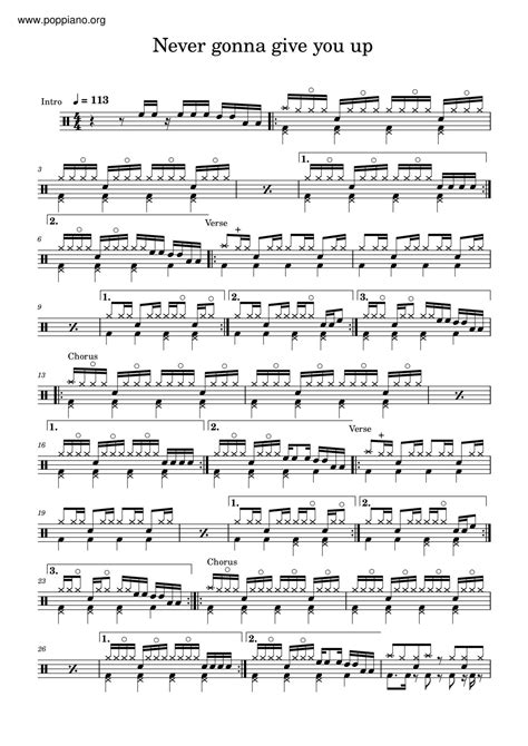 ★Rick Astley - Never Gonna Give You Up ドラムスコアpdf- 香港ポップピアノ協会 無料PDF楽譜ダウンロード gakufu