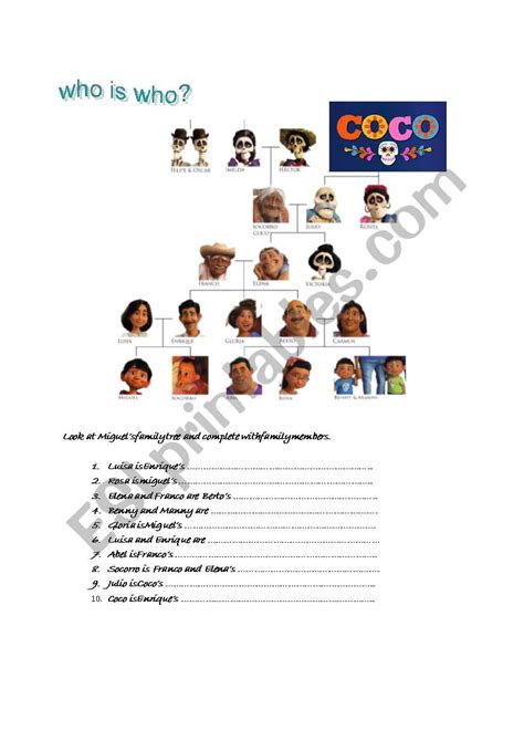 COCO´S FAMILY MEMBERS - ESL worksheet by anamarpupita