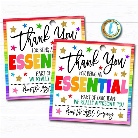 Employee Appreciation Gift Tag - Thank You Essential Workers | TidyLady ...