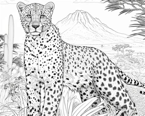 Cheetah Coloring Pages Elegant Black & White Outlined Printable PDF in US Letter and A4 Size ...