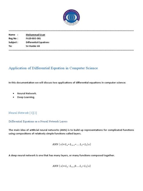 Application of Differential Equation in Computer Science | PDF | Equations | Finite Difference