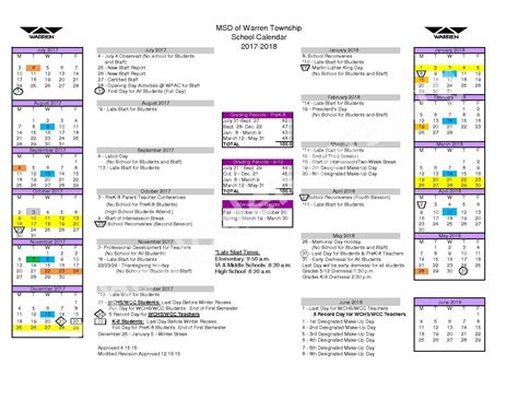 2017 - 2018 School Calendar | Metropolitan School District of Warren Township – Indianapolis, IN