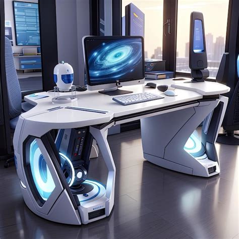 Premium AI Image | 3d computer workspace with futuristic design