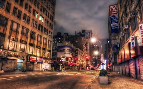 Download Broadway HDR Road Street Light Night Place Building Architecture City Man Made New York ...