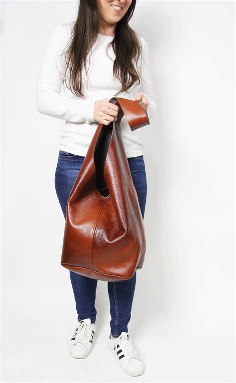 Slouchy Leather HOBO Bag Cognac Brown Slouchy Hobo Brown BOHO Bag Leather Crossbody Bag, Soft ...