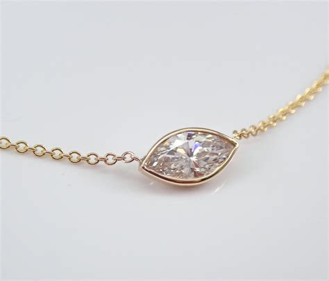 14K Yellow Gold Moissanite Necklace - Bezel Set Solitaire Station ...