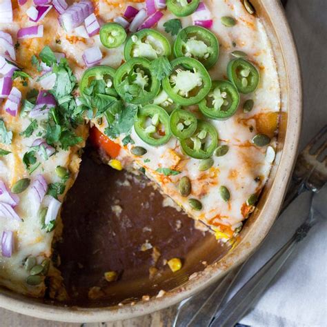 Stacked Vegetarian Enchilada Pie Recipe - The Wanderlust Kitchen