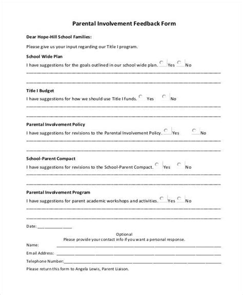 FREE 8+ Sample Parent Feedback Forms in PDF | MS Word