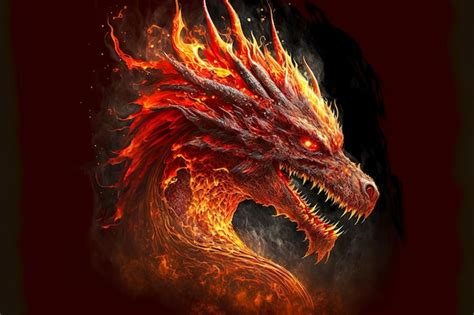 Premium Photo | Head of mystical orient red dragons with flying sparks