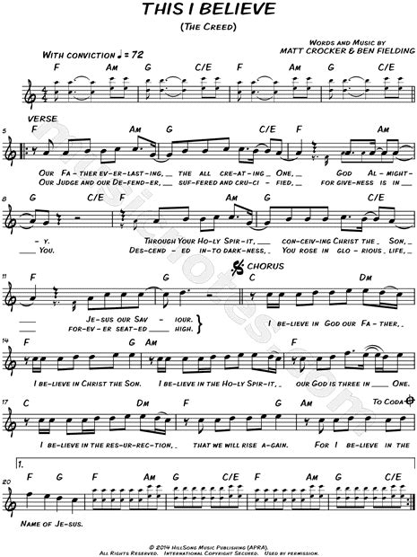 Hillsong "This I Believe (The Creed)" Sheet Music (Leadsheet) in C Major (transposable ...