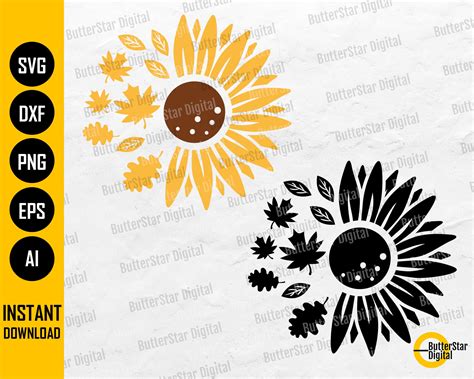 Autumn Sunflower SVG Fall Leaves SVG Floral T-shirt Decal - Etsy