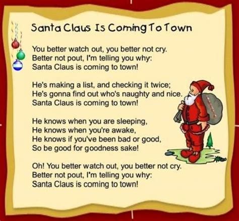 Santa Claus is Coming to Town Lyrics Printable for Kids | Preschool christmas songs, Christmas ...