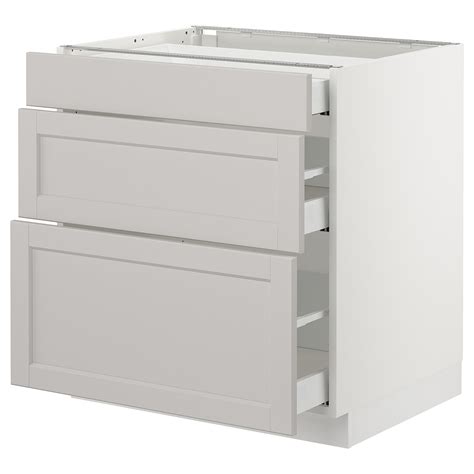 SEKTION base cabinet with 3 drawers, white Maximera/Lerhyttan light gray, 30x24x30" - IKEA