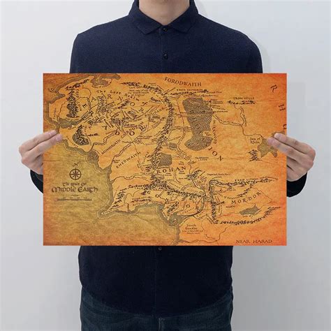 Vintage Middleearth Map Wall Poster Retro Kraft Paper Home Decor ...