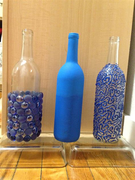 Shades of blue - Wine bottles | Blue wine bottles, Crafts with glass jars, Bottles decoration
