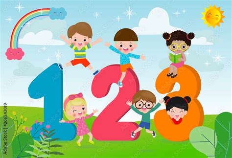 Cartoon kids with 123 numbers, children with Numbers,Vector ...