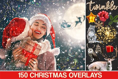 150 Christmas Photoshop overlay digital backdrop - Invent Actions