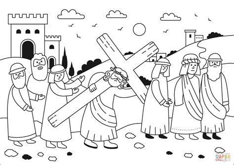 Jesus Christ Bearing the Cross coloring page | Free Printable Coloring ...