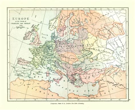 Old Europe Map - Europe in 814 - Gardiner 1902 - 28.24 x 23 - Walmart.com