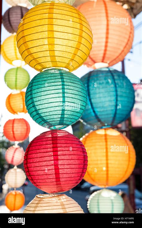 Vancouver, Canada: Rows of colorful paper lanterns along E Pender ...