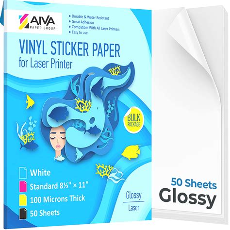 Buy Printable Vinyl Sticker Paper for Laser Printer - Glossy White - 50 Self-Adhesive Sheets ...