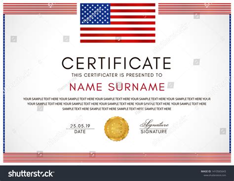 Certificate Template American Flag Usa Frame Stock Vector (Royalty Free ...