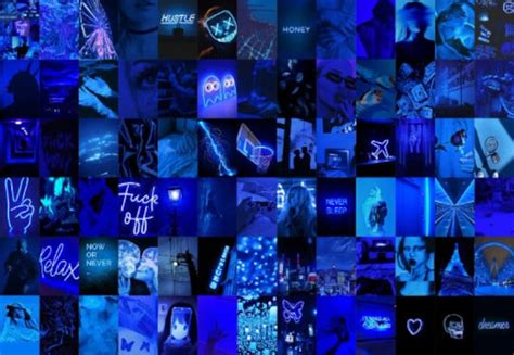 Neon Blue Aesthetic Photo Wall Collage Kit Wall Collage, Photo Wall Collage, Blue Background ...