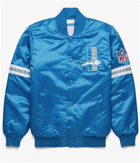 Bomber Starter Satin Light Blue Detroit Lions Jacket - Jackets Masters