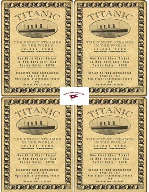 RMS Titanic First Class Tickets Replica 4 per 8.5 X 11 Inch - Etsy Australia