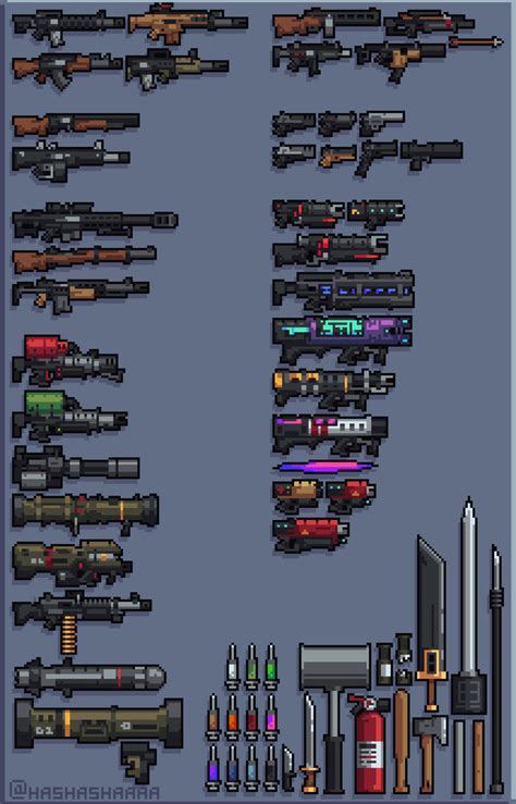 Fat weapon set - PixelArt Game Design, How To Pixel Art, Piskel Art, 8bit Art, Pixel Animation ...