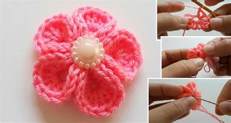 Te enseñamos a tejer esta HERMOSA FLOR CON PERLA A CROCHET – CURSOS GRATIS