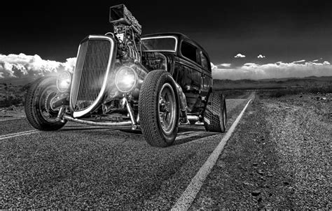 Wallpaper road, retro, lights, classic, the front, hot-rod, classic car ...