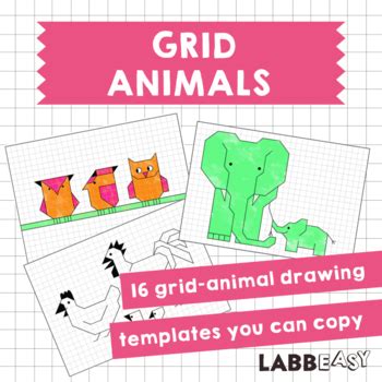 Grid Animals - 16 grid-animal drawing templates by Labbeasy | TPT