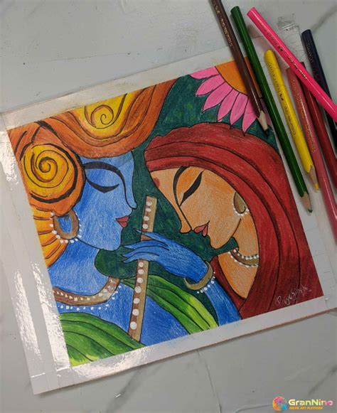 Painting Of Radha Krishna Drawing In Pencils - GranNino