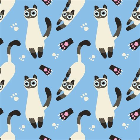 handraw cute cat seamless pattern blue background 15311048 Vector Art ...