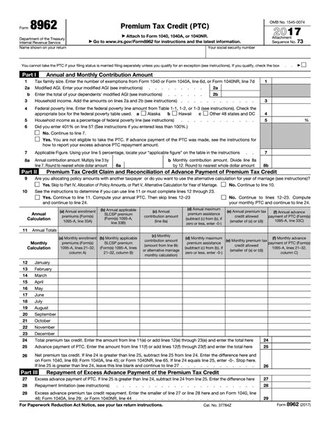 IRS 8962 2023 Form - Printable Blank PDF Online