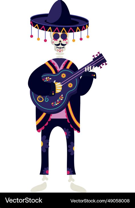 Dia de los muertos mariachi skeleton Royalty Free Vector