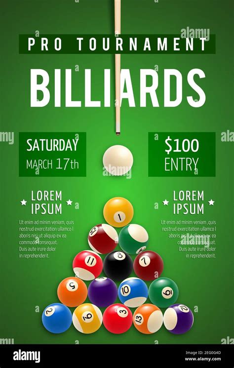 Billiard tournament poster for snooker and pool billiards sport game ...