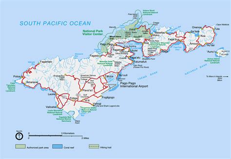 Large detailed national parks map of Tutuila Island American Samoa with all rivers, roads and ...