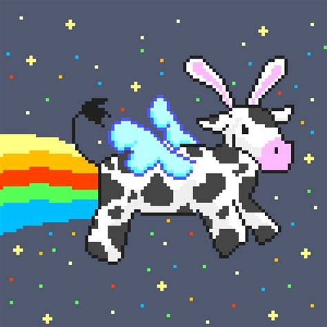 A rainbow cute cow flying on space Cute Cows, Art Works, Pixel Art, Art ...