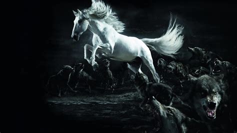 Fantasy Battle White Horse And Wolves 2K - Free Live Wallpaper ...