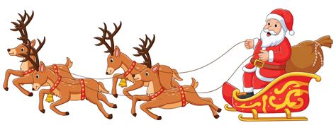 Santa in Sleigh and His Reindeer isolated on a white background. Vector ...