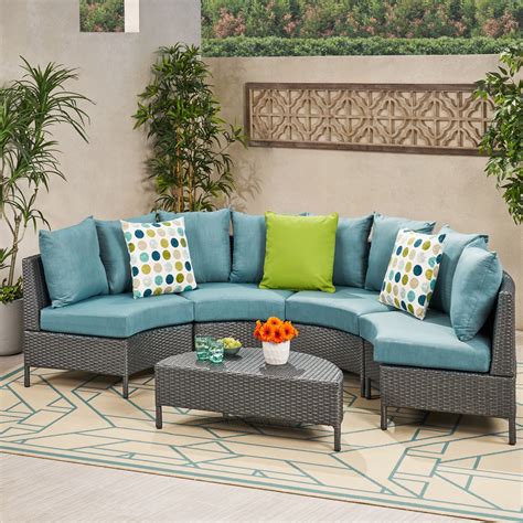 Hampton Outdoor 8 Seater Wicker Sectional Sofa Set with Cushions, Grey, Teal - Walmart.com