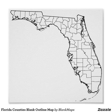 Florida Counties Blank Outline Map Poster | Zazzle | Map poster, Map of ...