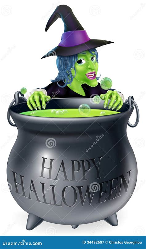 Halloween Witch and Cauldron Stock Vector - Illustration of brew, black ...